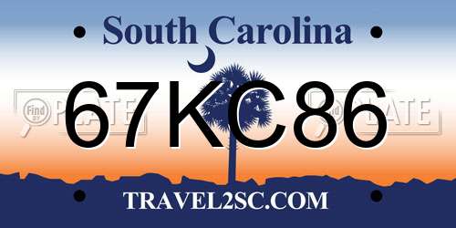 67KC86 South Carolina License Plate