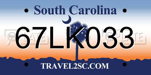 67LK033 South Carolina License Plate