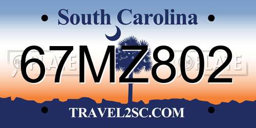 67MZ802 South Carolina License Plate