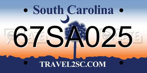 67SA025 South Carolina License Plate