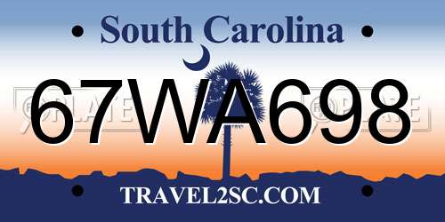 67WA698 South Carolina License Plate
