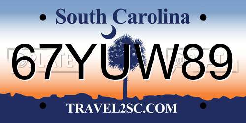 67YUW89 South Carolina License Plate
