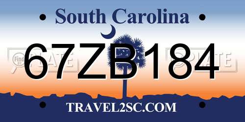 67ZB184 South Carolina License Plate