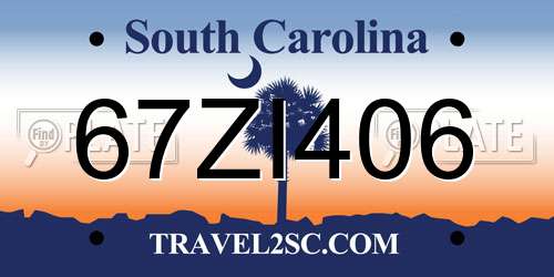 67ZI406 South Carolina License Plate