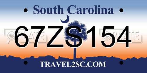67ZS154 South Carolina License Plate