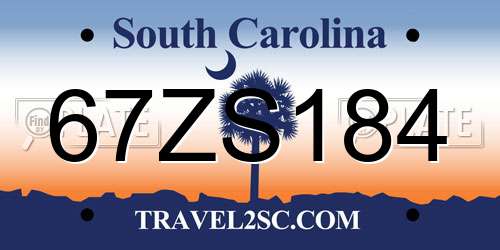 67ZS184 South Carolina License Plate