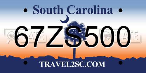 67ZS500 South Carolina License Plate