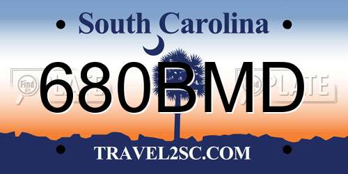680BMD South Carolina License Plate
