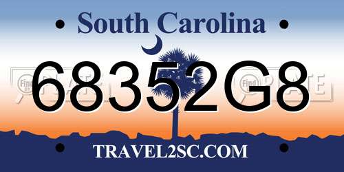 68352G8 South Carolina License Plate