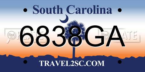 6838GA South Carolina License Plate