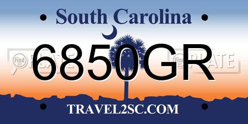 6850GR South Carolina License Plate