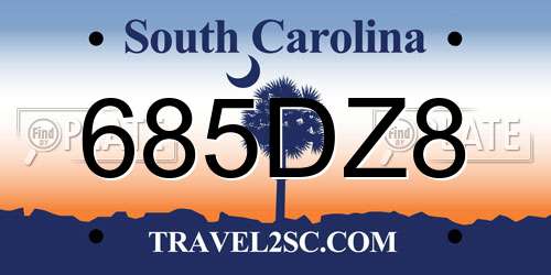 685DZ8 South Carolina License Plate