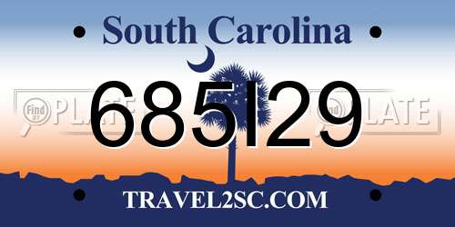 685I29 South Carolina License Plate