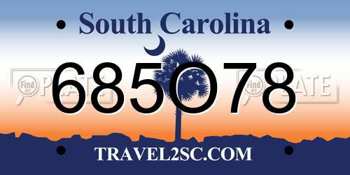 685O78 South Carolina License Plate