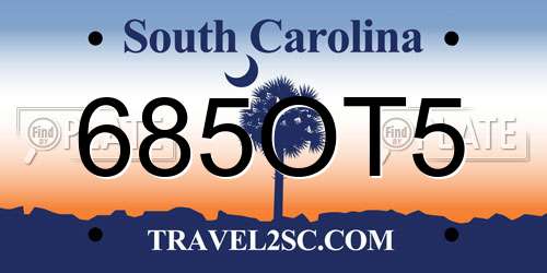685OT5 South Carolina License Plate