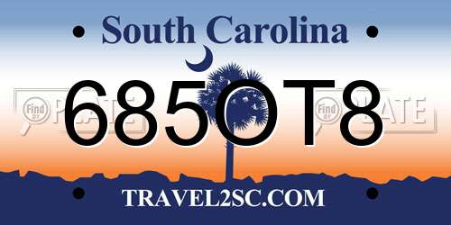 685OT8 South Carolina License Plate