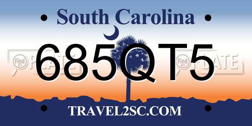 685QT5 South Carolina License Plate