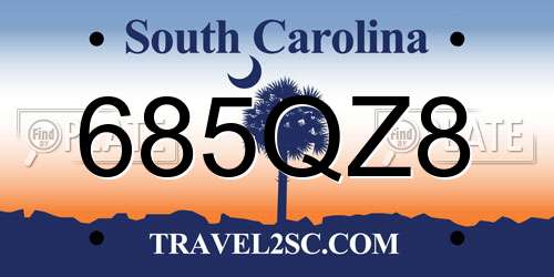 685QZ8 South Carolina License Plate