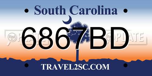 6867BD South Carolina License Plate
