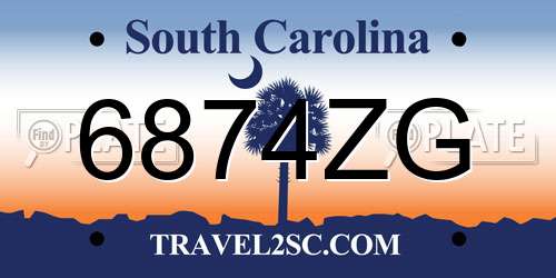 6874ZG South Carolina License Plate
