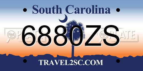 6880ZS South Carolina License Plate