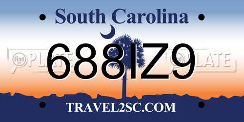 688IZ9 South Carolina License Plate