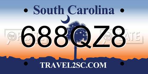688QZ8 South Carolina License Plate
