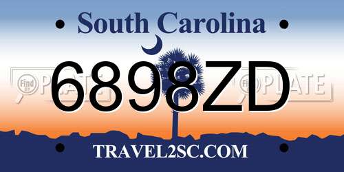 6898ZD South Carolina License Plate