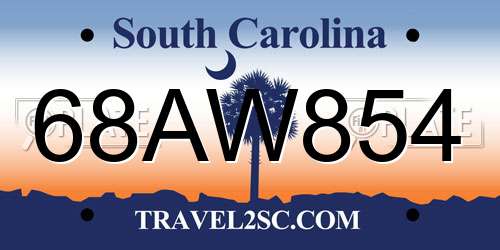 68AW854 South Carolina License Plate