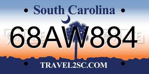 68AW884 South Carolina License Plate
