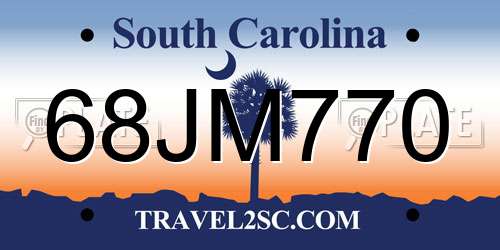 68JM770 South Carolina License Plate