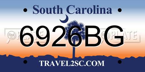 6926BG South Carolina License Plate