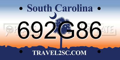 692G86 South Carolina License Plate