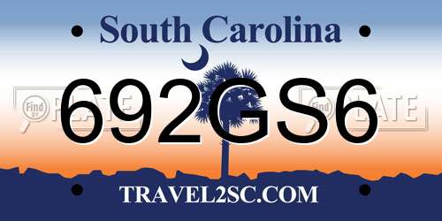 692GS6 South Carolina License Plate