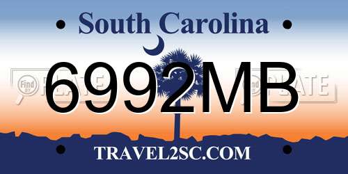 6992MB South Carolina License Plate