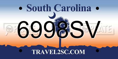 6998SV South Carolina License Plate