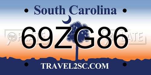 69ZG86 South Carolina License Plate