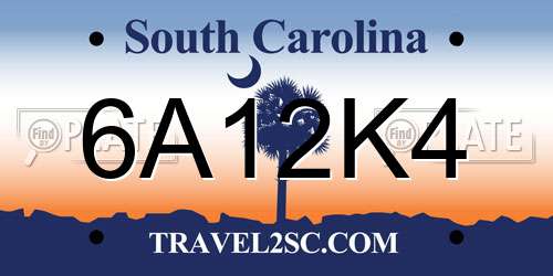 6A12K4 South Carolina License Plate