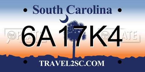 6A17K4 South Carolina License Plate