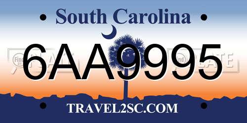 6AA9995 South Carolina License Plate
