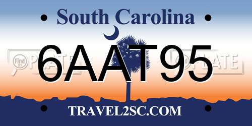 6AAT95 South Carolina License Plate