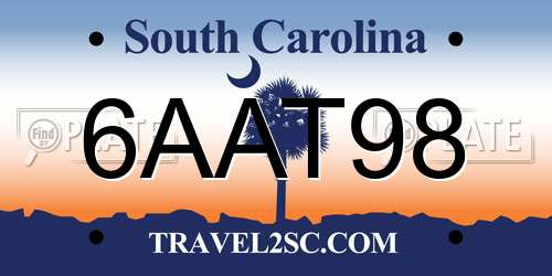 6AAT98 South Carolina License Plate