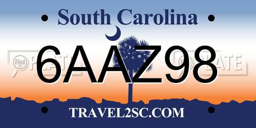 6AAZ98 South Carolina License Plate