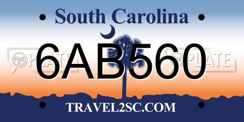 6AB560 South Carolina License Plate