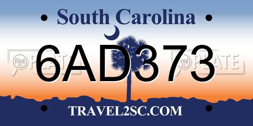 6AD373 South Carolina License Plate