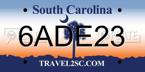 6ADE23 South Carolina License Plate