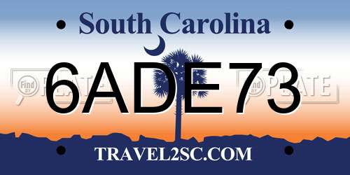 6ADE73 South Carolina License Plate