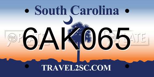 6AK065 South Carolina License Plate