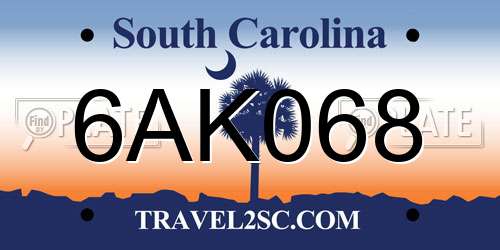 6AK068 South Carolina License Plate