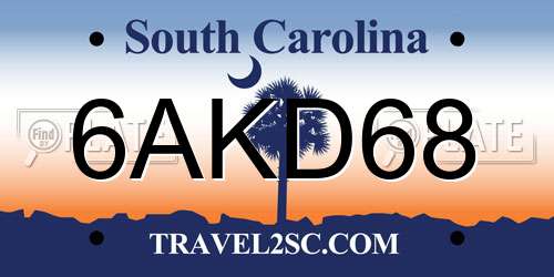6AKD68 South Carolina License Plate